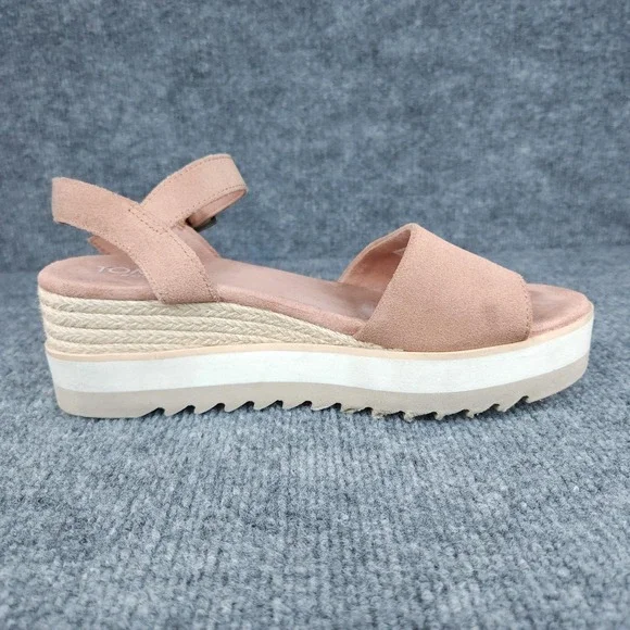 TOMS Sandals Womens Size 8 Pink Platform Espadrille Wedge Buckle Ankle Strap - Picture 5 of 14